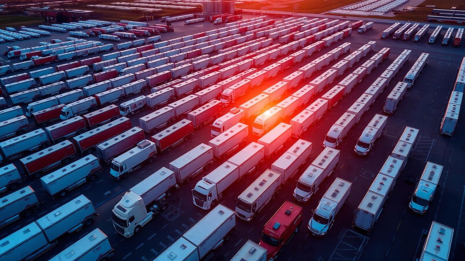 Trucking fleet at depot